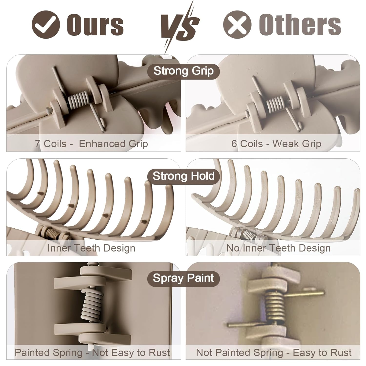 TOCESS 8 Pack Neutral Big Hair Claw Clips for Women Large Claw Clip for Thin Thick Curly Hair 90's Strong Hold 4.33 Inch Nonslip Matte Jumbo Hair Clips