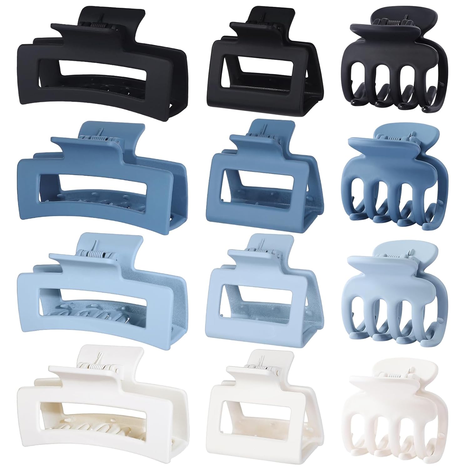 12 Pcs Hair Clips for Women 3 Styles Small Medium Large Claw Clips for Thin Thick Curly Hair. Strong Hold & Non-Slip Clips. Stylish Matte Plastic Hair Accessories Ideal Gifts for Women (Brown)