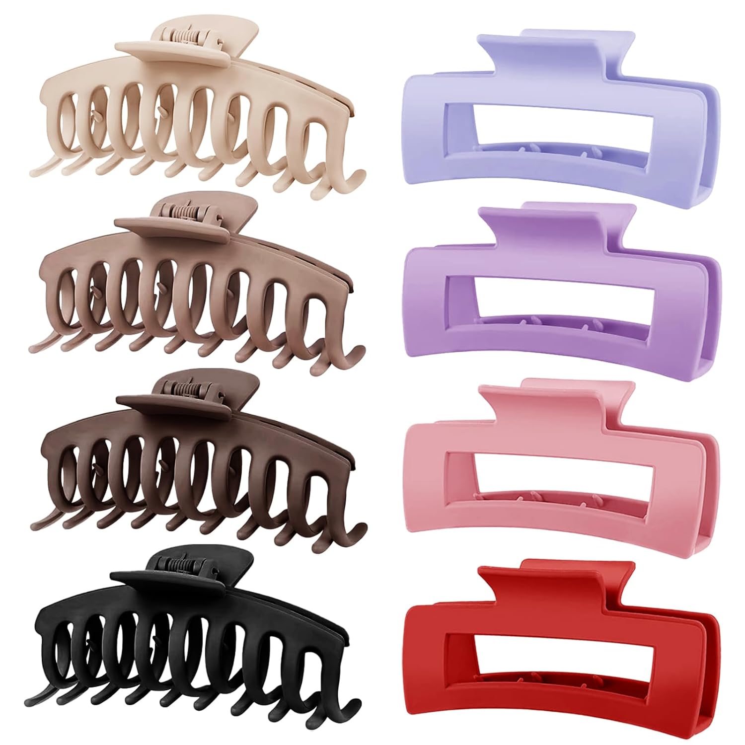 TOCESS 8 Pack Big Hair Claw Clips for Women Large Claw Clip for Thin Thick Curly Hair 90's Strong Hold 4.33 Inch Nonslip Matte Jumbo Hair Clips (8 Pcs)