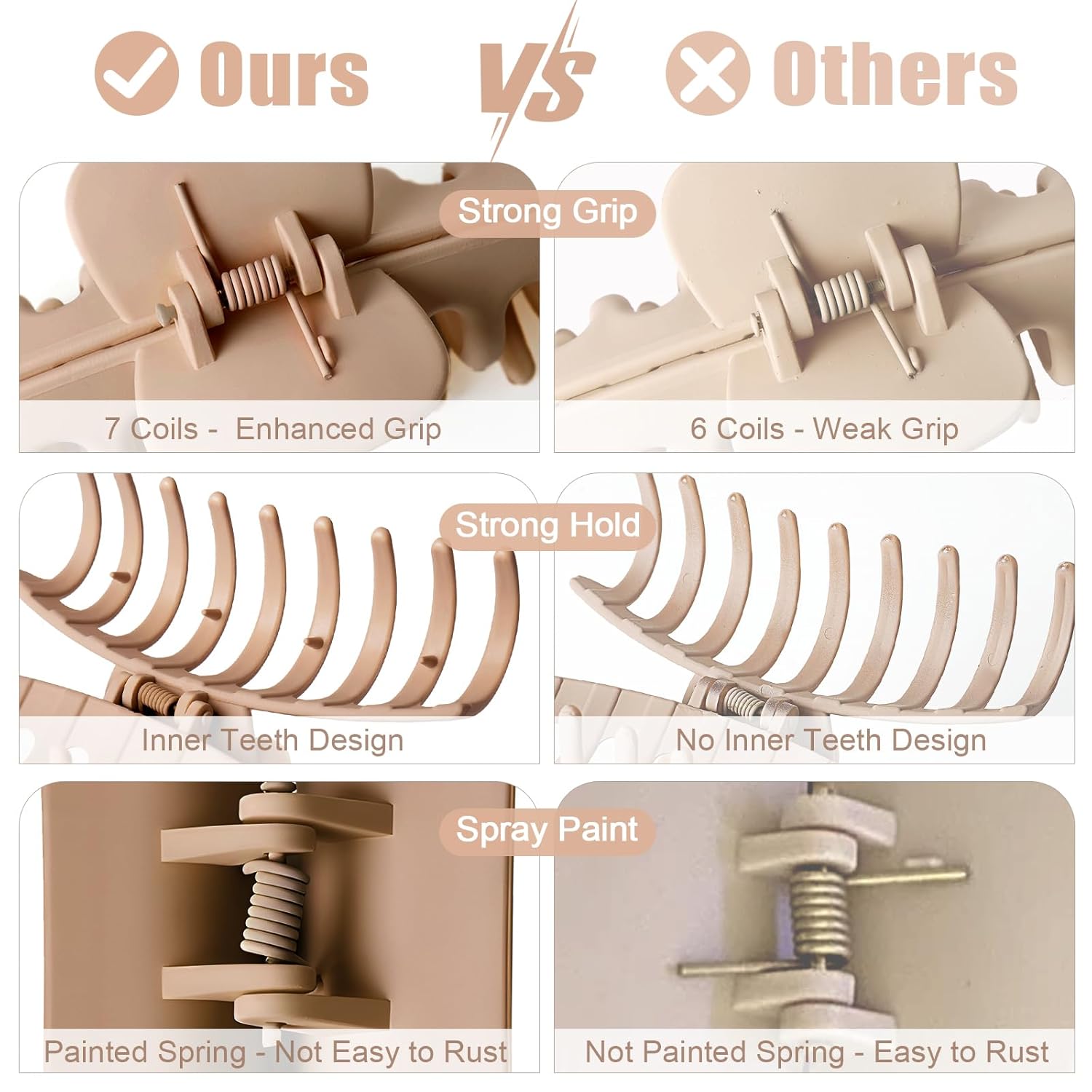 TOCESS 8 Pack Big Hair Claw Clips for Women Large Claw Clip for Thin Thick Curly Hair 90's Strong Hold 4.33 Inch Nonslip Matte Jumbo Hair Clips (8 Pcs)