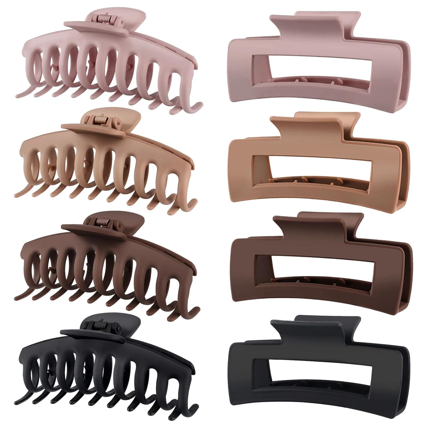 TOCESS 8 Pack Neutral Big Hair Claw Clips for Women Large Claw Clip for Thin Thick Curly Hair 90's Strong Hold 4.33 Inch Nonslip Matte Jumbo Hair Clips