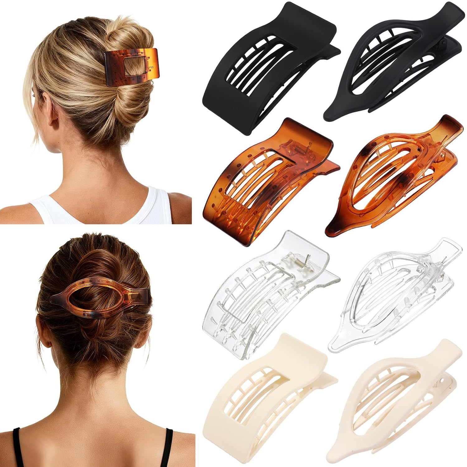 8Pcs French Flat Hair Clips for Women 2 Styles Claw Clips for Girls Matte Flat Hair Claw Clips for Thin and Thick Hair Large Non-slip Strong Hold Hair Accessories for Women (Brown)