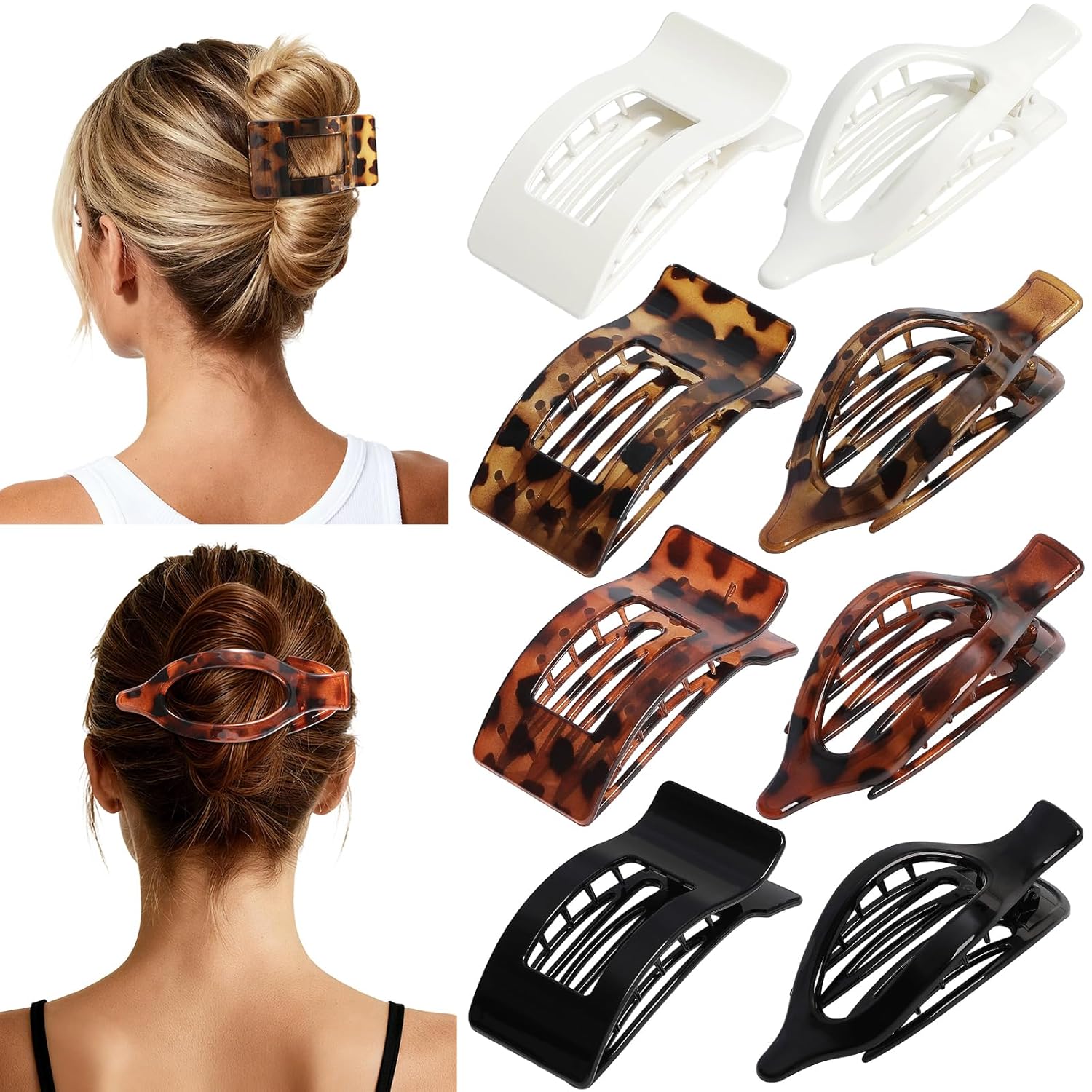 8Pcs French Flat Hair Clips for Women 2 Styles Claw Clips for Girls Matte Flat Hair Claw Clips for Thin and Thick Hair Large Non-slip Strong Hold Hair Accessories for Women (Brown)